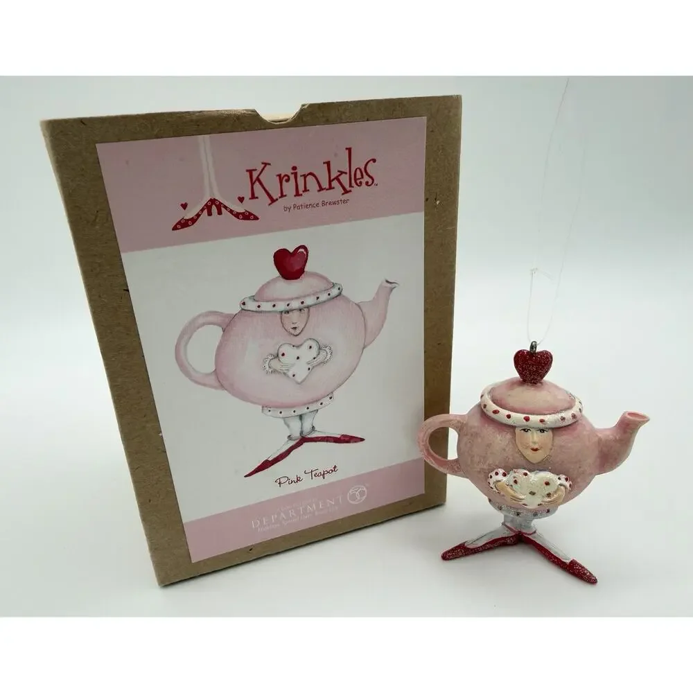 Dept 56 Krinkles Patience Brewster PINK TEAPOT Valentines Ornament 2004 Hearts
